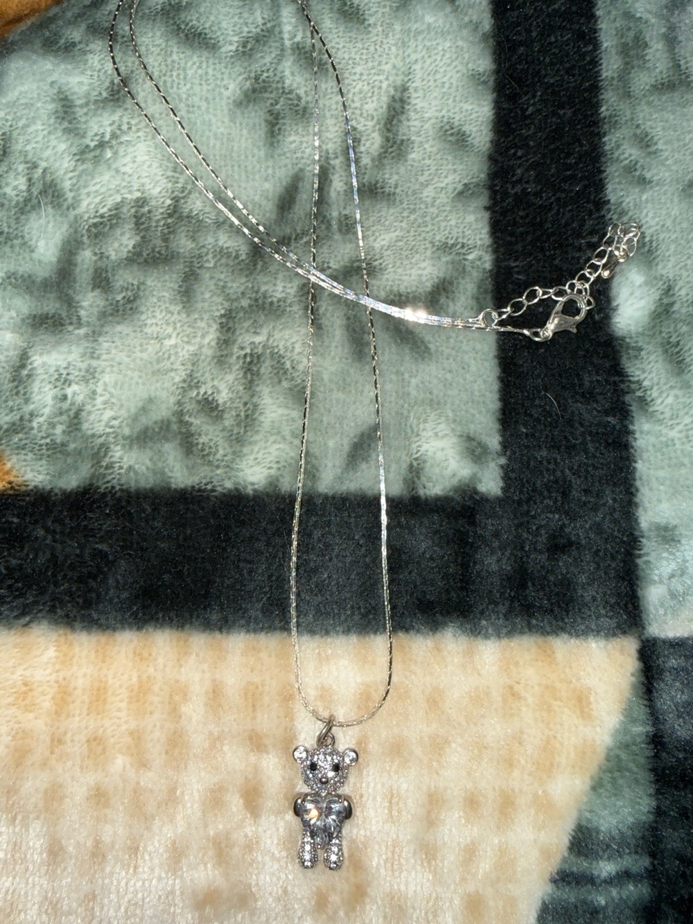 Sterling Silver Crystal Teddy Bear Pendant Necklace - Sparkling adj 26-28